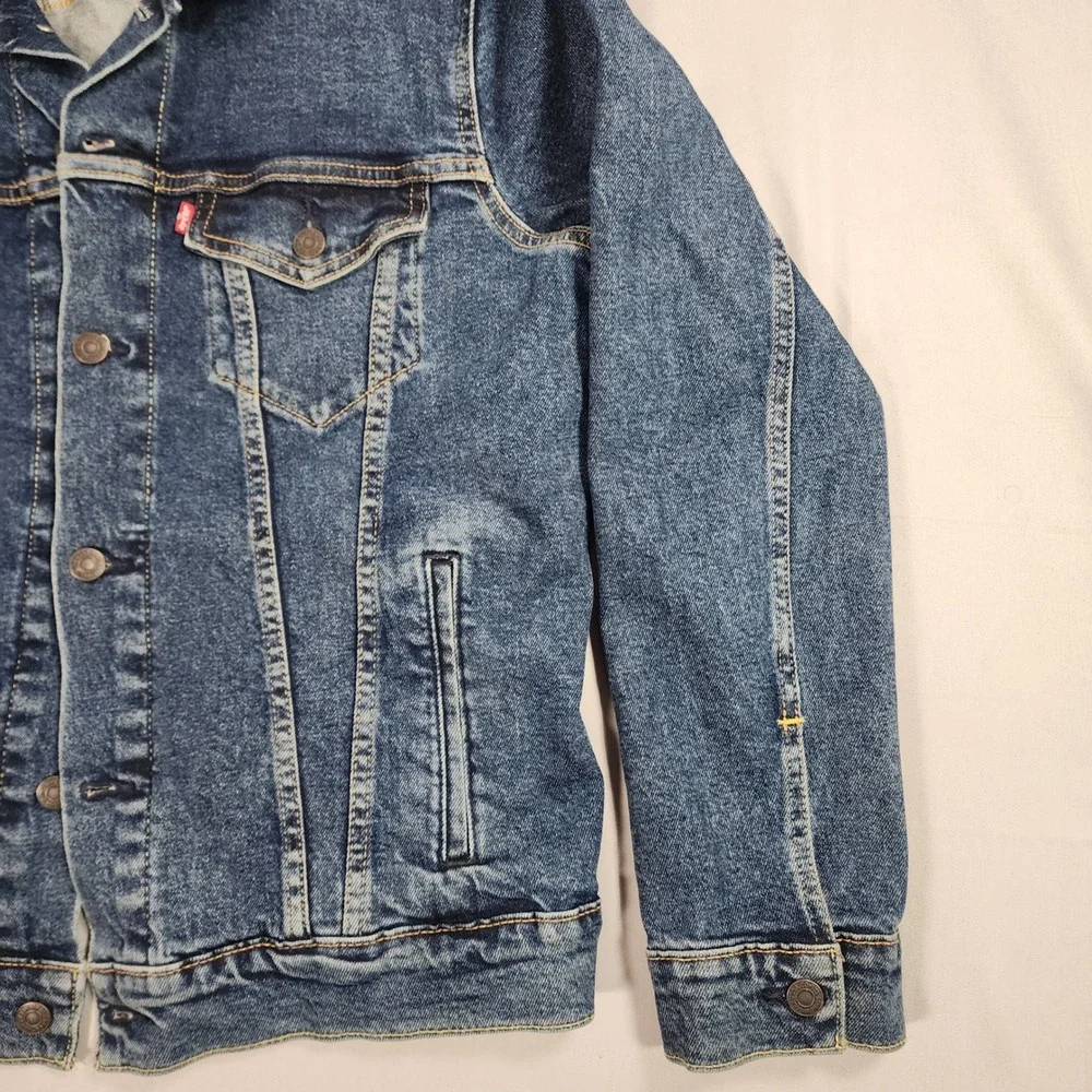 Levis Mens Denim Trucker Jacket Medium Wash Blue Cotton Jean Coat Size M - Picture 12 of 13